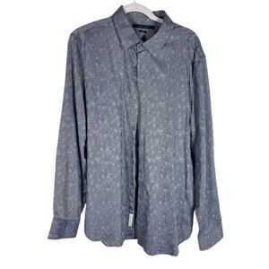 Mens Perry Ellis Blue Floral print slim fit button down Size XL